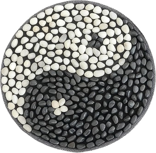 Rain Flower Stone Yin Yang Foot Massager Mat, Natural Pebble Acupressure pad for Plantar Fasciitis Relief, Reflexology Massage.