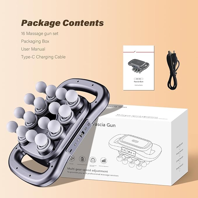 16 Head Massage Gun Deep Tissue, 2026 Upgrade Back Muscle Massager with 9 Modes & 9 Intensities,2600mAh,6H Runtime Quiet Percussion Massager for Legs, Waist, Back Muscle Pain Relief