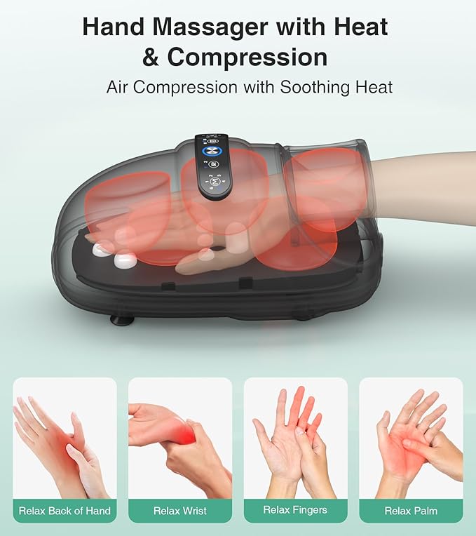 Medcursor Hand Massager - Hand Massager with Heat and Compression for Carpal Tunnel and Stiff Joints, Pain Relief from Wrist to Palm and Finger, Gifts for Women Men (Rechargeable)