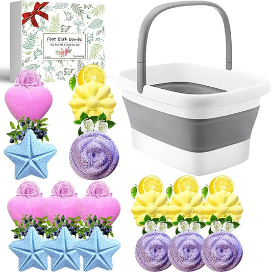 Foot Soaking Tub,Collapsible Bucket,Foot Spa,Foot Bath 16 Pack Foot Soak with Bath Salt and Tea Tree Oil.Foot Bath Soak Tub,Foot Balls for Foot Callus, Dry Cracked, Stubborn Foot Odor Scent.
