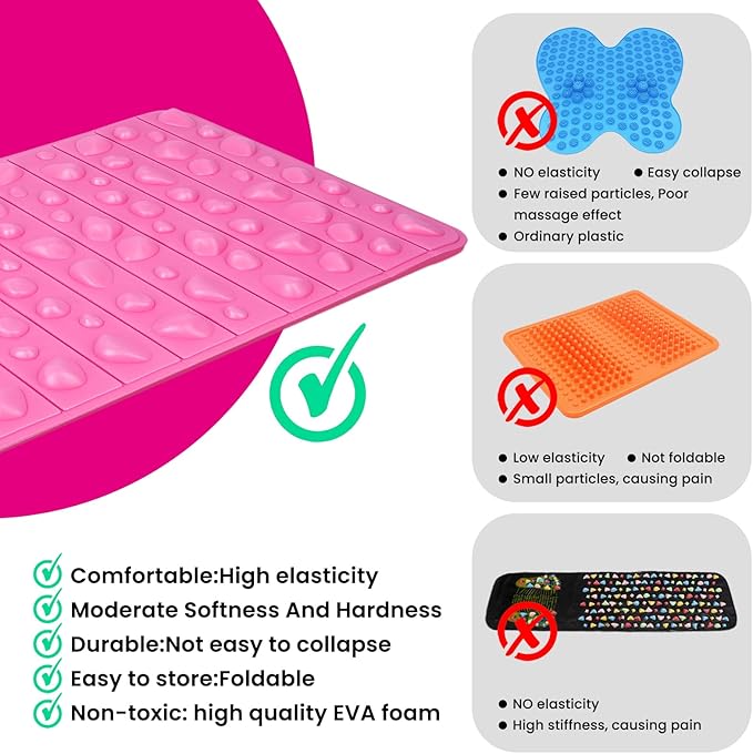 Smatrang High Elasticity Foot Acupressure Mat,Foldable Particle Foot Massager Mat,Foot Pressure Point Pad Mat,Foot Massage Pad for Relieve Foot Pain,Relieve Fasciitis (Pink, 12 * 20in)