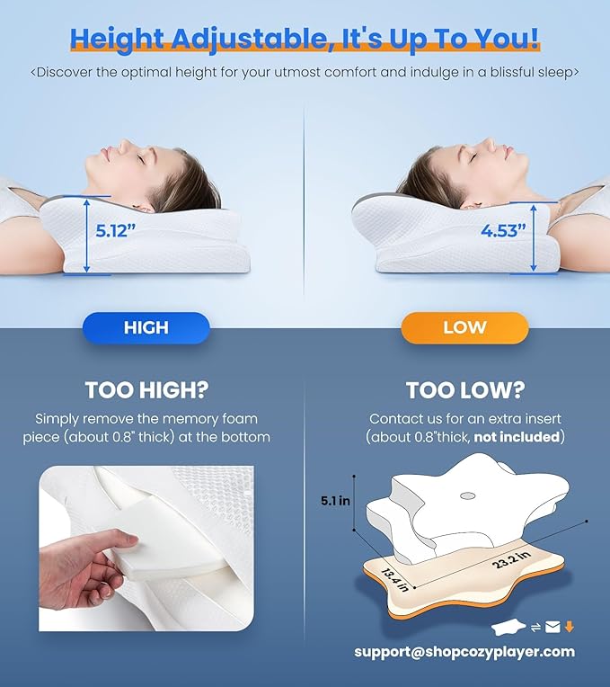 Ultra Pain Relief Cooling Pillow for Neck Support, Adjustable Cervical Pillow Cozy Sleeping, Odorless Ergonomic Contour Memory Foam Pillows, Orthopedic Bed Pillow for Side Back Stomach Sleeper