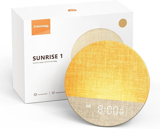 Dreamegg Sunrise 1 - Sunrise Alarm Clock, Sound Machine for Sleep, Customizable Sleep Routines, Dimmable Night Light, 29 Soothing Sounds, White Noise Machine, Wake Up Light for Bedrooms, Adults(Khaki)