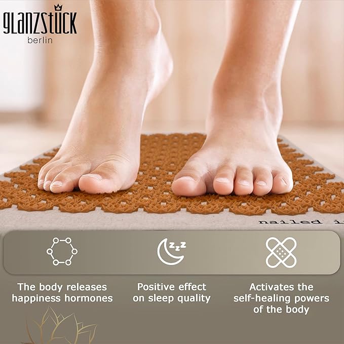 Glanzstück Berlin® Acupressure Mat Set Premium, Beginner Suitable, Made of Linen, Neck and Back Pain Relief, with Pillow (Heat Function) & Bag, Sustainable