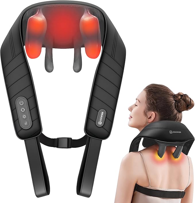 COMFIER Cordless Neck Massager with Heat, 4D Kneading Shiatsu Neck and Shoulder Massager Deep Tissue, Hands-Free Straps, FSA Eligible HSA, Mothers Day Gifts for Mom Women