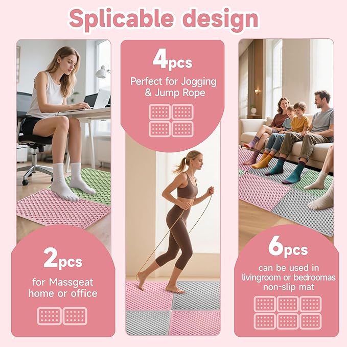 Portable Feet Acupressure Mat, Silicone Reflexology Pad, Moderate Hardness Pressure Point Mat for Foot Pain Relief, Anti-Fatigue, Connectable for Running & Fitness Activities, 18'×14'inch, Pink