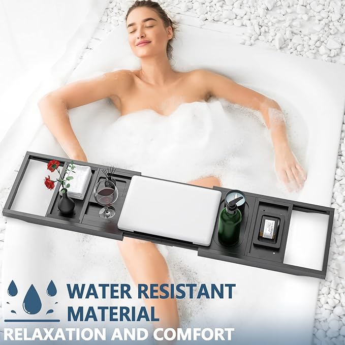 Yirilan Bamboo Bathtub Tray Caddy,Black