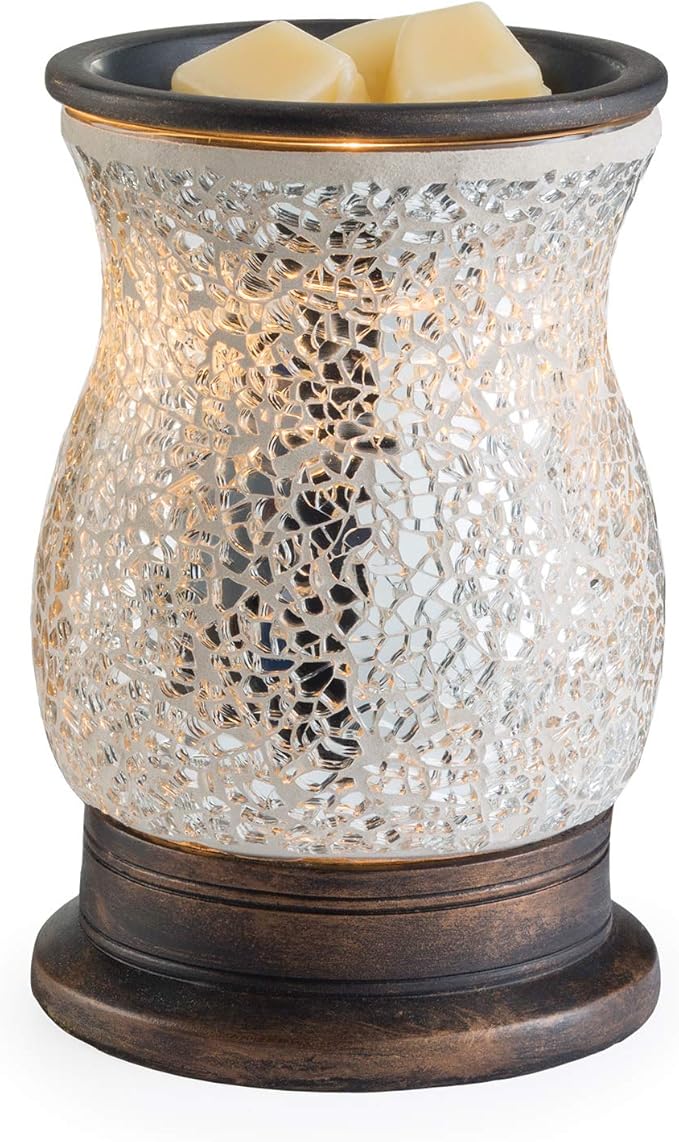 Candle Warmers ETC. Illumination Fragrance Warmer- Light-Up Warmer for Warming Scented Candle Wax Melts and Tarts or to Freshen Room, Reflection Mosaic Silver Glass