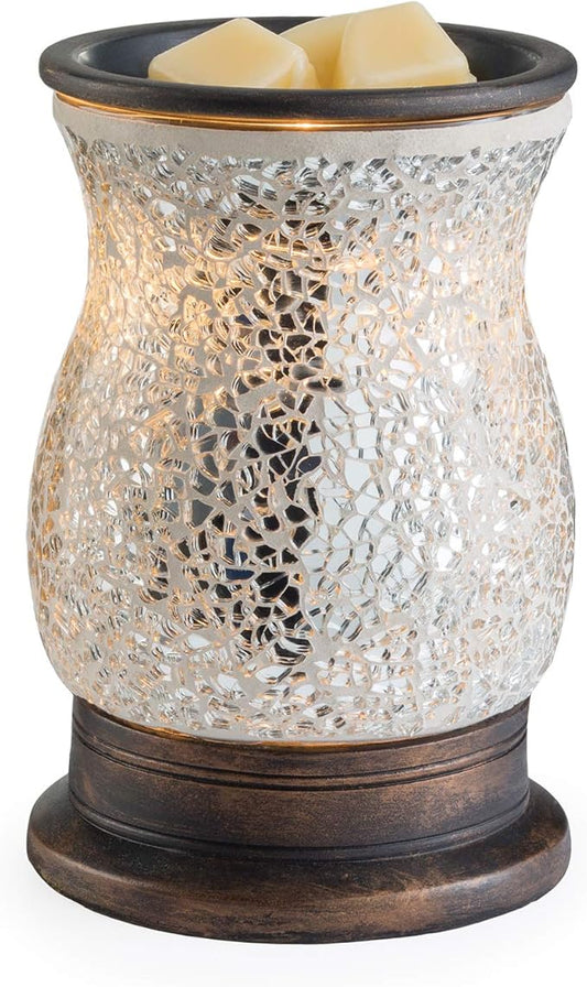 Candle Warmers ETC. Illumination Fragrance Warmer- Light-Up Warmer for Warming Scented Candle Wax Melts and Tarts or to Freshen Room, Reflection Mosaic Silver Glass