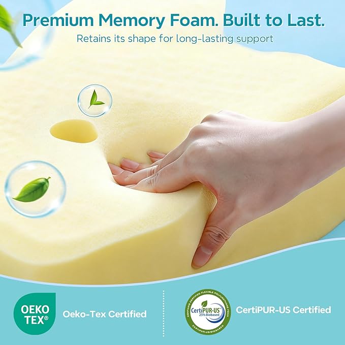 Cervical Neck Pillow for Sleeping, Ergonomic Memory Foam Pillow for Neck Pain Relief, Dual Height Contour Support for Side and Back Sleepers, Cooling Breathable Pillowcase, Grey