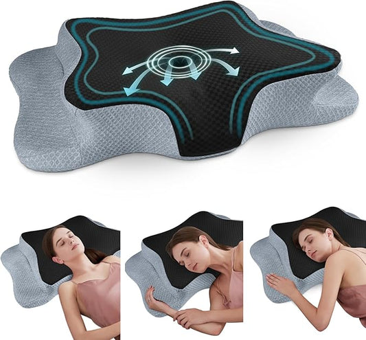 Cervical Neck Pillow for Pain Relief Sleeping, Contour Memory Foam Pillows, Ergonomic Side Sleeper Pillows for Adults, Cooling Orthopedic Neck Support Pillow for Back Stomach Sleepers