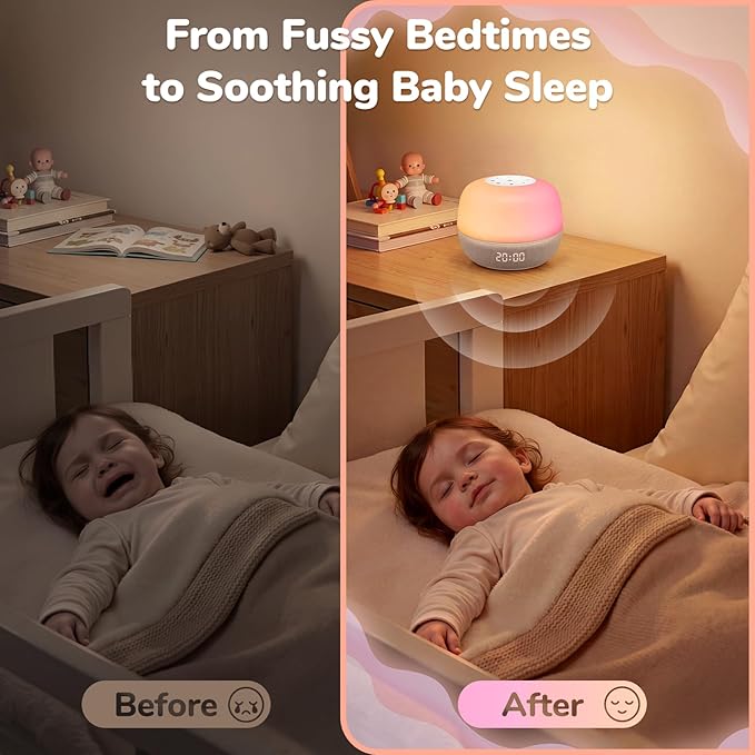 2025 Mom's Choice Awards | Sound Machine Baby White Noise Machine with Sunrise Alarm Clock & App Control – 360° RGB Night Light, Sleep Soother for Adults & Kids, Newborn Essentials Shower Gift