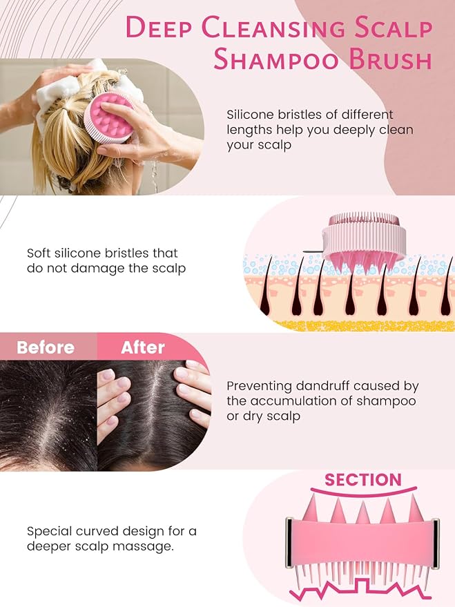 Rena Chris Scalp Massager Hair Growth: Scalp Scrubber Brush Tool with Double-Sided Soft Silicone Bristles, Head Skin Care Massage Treatment Exfoliator Dandruff Removal for Dry/Wet Straight/Curly Hair