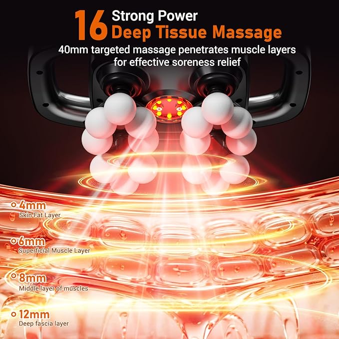 16 Heads Massage Gun Deep Tissue, Massager with 3 Modes & 30 Levels, Valentine's Day Gifts, Large-Area Massage for Back, Neck, Shoulder, Leg, Waist Muscle Pain Relief, Gift for Women and Men