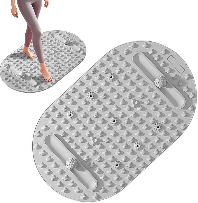 Foot Massage Mat with Two Massage Balls, Silicone Foot Pressure Point Massager Mat, Portable Feet Acupressure Pressure Point Pad Tool for Home Gym Office Travel (Grey 1set)