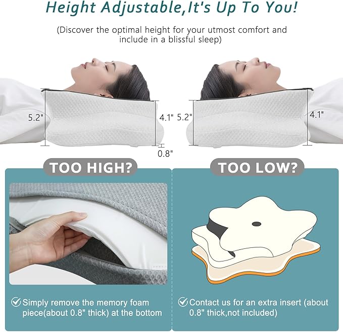 Cervical Neck Pillow for Pain Relief Sleeping, Contour Memory Foam Pillows, Ergonomic Side Sleeper Pillows for Adults, Cooling Orthopedic Neck Support Pillow for Back Stomach Sleepers