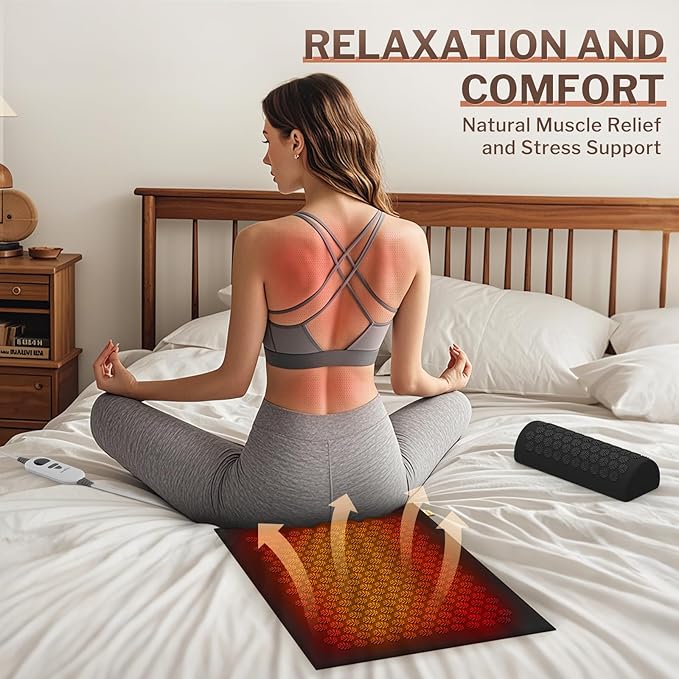 HOMLYNS Heated Acupuncture Mat - 6 Heat Levels with 2 Hours Auto Off and 4 Adjustable Time Settings, Heating Acupressure Mat Full Body Massage, Relieve Stress and Improve Sleep, Black