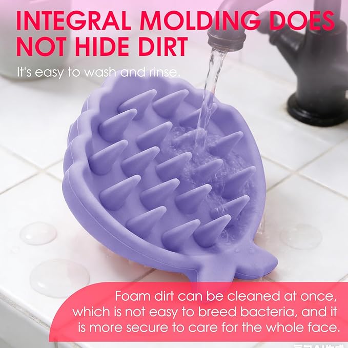 Detangling Silicone Scalp Scrubber Brush, for Wet or Dry Hair, Scalp Brush for Hair Growth and Dandruff Removal,Ergonomic Scalp Massager（Purple）