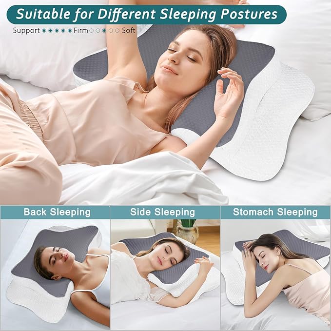 Cervical Neck Pillow for Pain Relief Sleeping, Contour Memory Foam Pillows, Ergonomic Side Sleeper Pillows for Adults, Cooling Orthopedic Neck Support Pillow for Back Stomach Sleepers