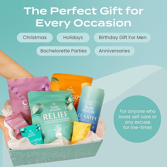 Body Restore Shower Steamers Aromatherapy 30 Pack – Birthday Gifts for Women, Men, Travel Essentials, Stress Relief, Relaxation, Self Care – Eucalyptus