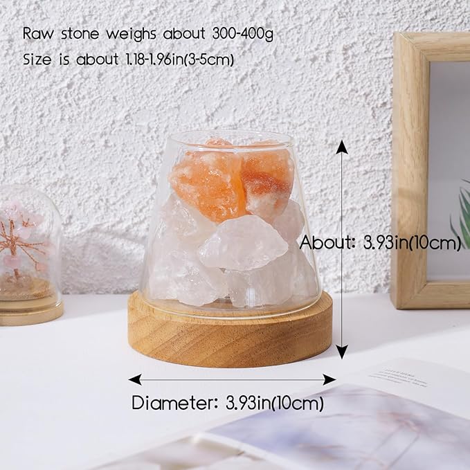Runyangshi Himalayan Salt Crystal Night Lamp Diffuser Stones Natural Clear Quartz Crystal and Haling Gemstones with Remote Control - USB Port, 7 Colours, Dimming Mode for Bedroom & Home Decor