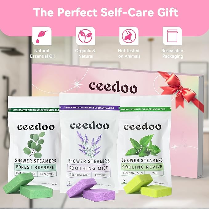 Shower Steamers Aromatherapy - Valentines Day Gifts for Her and Him, Birthday Gifts for Women and Men - Natural Essential Oil Shower Bombs for Stress Relief & Relaxation, Home Spa Self-Care,6 Pack
