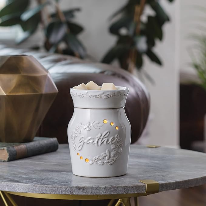 Candle Warmers ETC. Illumination Fragrance Warmer- Light-Up Warmer for Warming Scented Candle Wax Melts and Tarts or to Freshen Room, White Holiday Gather