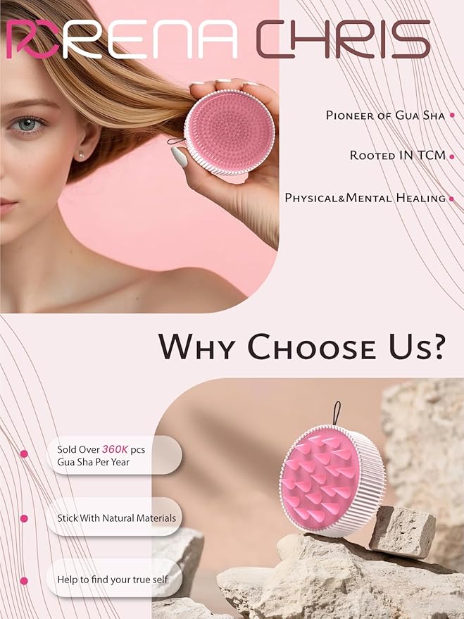 Rena Chris Scalp Massager Hair Growth: Scalp Scrubber Brush Tool with Double-Sided Soft Silicone Bristles, Head Skin Care Massage Treatment Exfoliator Dandruff Removal for Dry/Wet Straight/Curly Hair