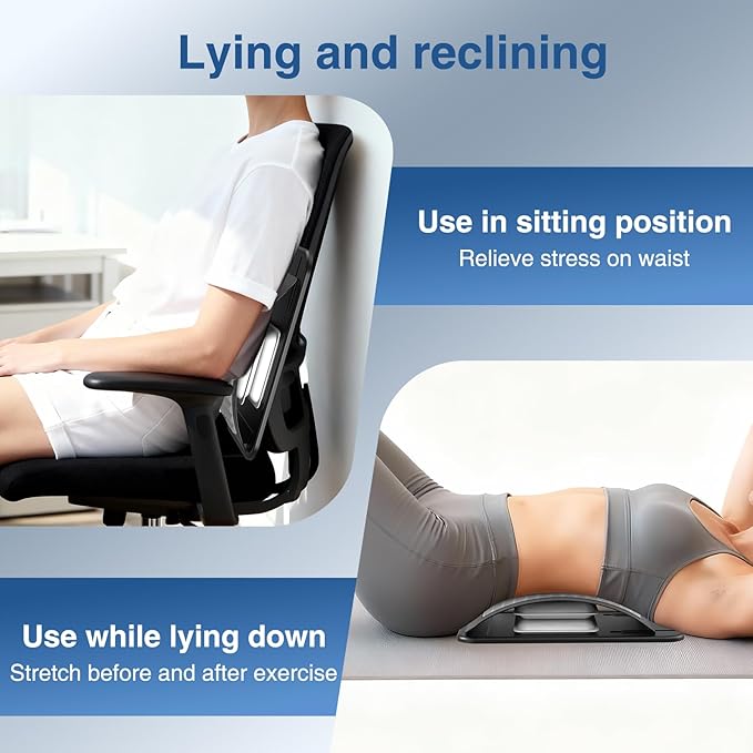 Back Stretcher for Lower Back Pain Relief, Adjustable Lumbar Traction Device, Ergonomic Spine Board with Acupressure Points, Back Massager for Spinal Decompression and Scoliosis