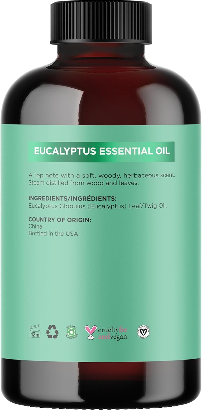 Pure Eucalyptus Essential Oil 4oz Invigorating Home Spa Aromatherapy and Natural Bath Oil - Eucalyptus Oil for Diffuser Dry Scalp Care and DIY Skin Care