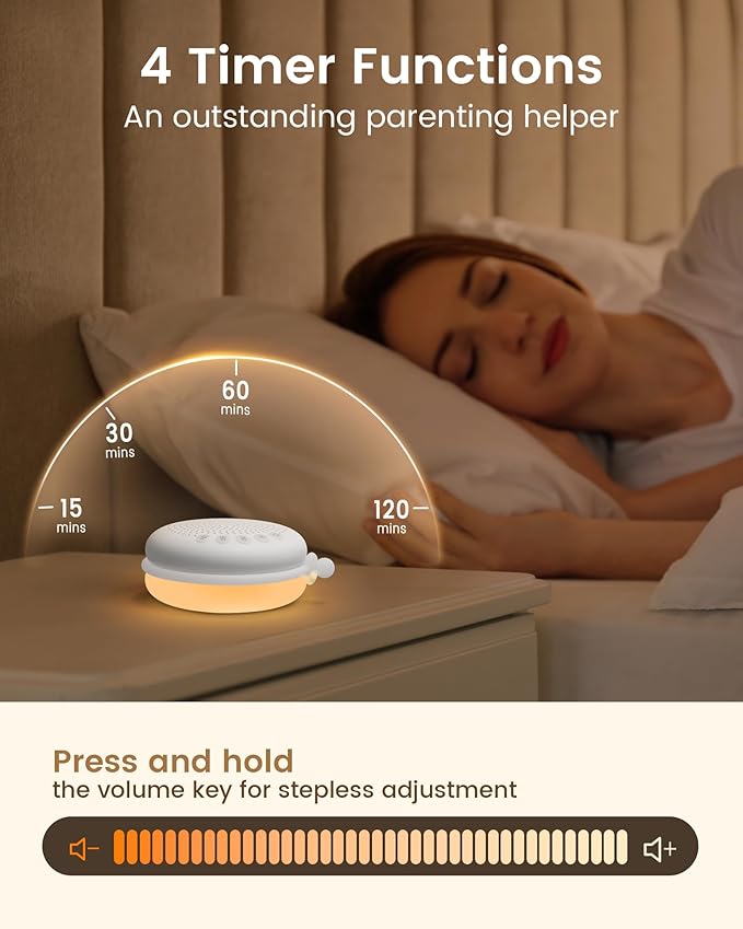 Glocusent 3-in-1 Portable Baby Sound Machine, White Noise Machine for Sleeping, Night Light & Phone Connected Speaker 34 Sounds Timing Function 1000mAh Large Battery Designed for Travel