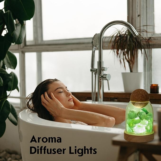 Runyangshi Green Fluorite Night Lamp 6.3" Natural Healing Crystal Aroma Stone Diffuser Bedside Lamp USB Port 3 Colours Dimming Mode Bedroom Lamp Home Decor