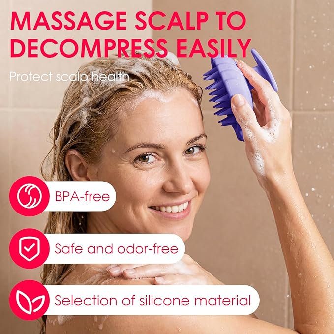 Detangling Silicone Scalp Scrubber Brush, for Wet or Dry Hair, Scalp Brush for Hair Growth and Dandruff Removal,Ergonomic Scalp Massager（Purple）