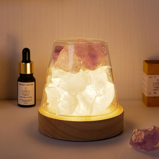 Runyangshi Amethyst Clear Quartz Night Lamp Natural Healing Crystal Aroma Stone Diffuser with Remote Control Bedside Lamp USB Port 7 Colours Dimming Mode Bedroom Lamp Home Decor Gift