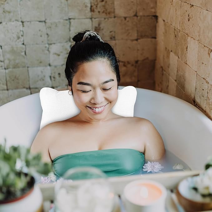 VICASKY Inflatable Spa Bath Pillow for Tub with Non-Slip Suction Cups, Neck and Back Support Bathtub Cushion for Soaking Tub Relaxation and Spa Bathing