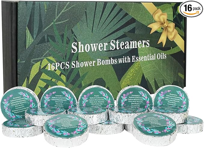 16 Pack Shower Steamers Aromatherapy - Natural Essential Oil Shower Bombs for Relaxation, Stress Relief & Self Care, Gift for Women & Men (8 Scents, 2 Each)
