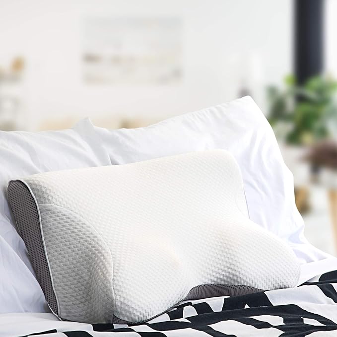 Pillow for Neck and Shoulder Pain Relief – Cervical Memory Foam Contour Pillow – Orthopaedic Ergonomic Design Aligns Spine, Reduces Pressure & Snoring – for Side, Back & Stomach Sleepers + Free Mask