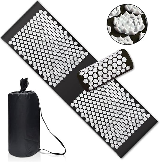 Upgrade Long Nonslip Acupressure Cushion Sensi Massage Mat Kuznetsov's applicator Relieve Back Pain Foot Massager Fitness Pilate(Update3pc Black)