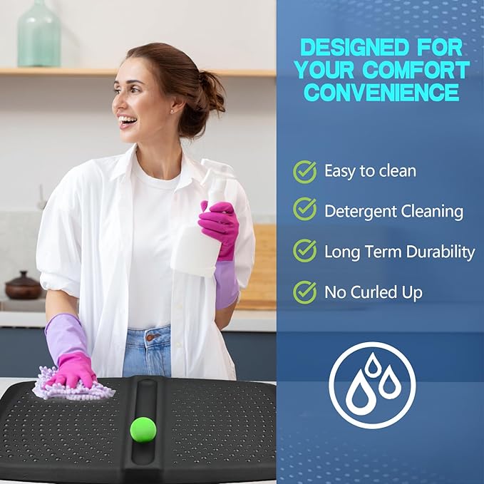 1 inch Thick Anti Fatigue Kitchen Mat Standing Mat with Massage Ball, Non Slip Standing Desk Mat with Massage Point, Multi-Purpose Comfort Floor Mat for Feet, Office, Home (Black, 17"x28"x1")