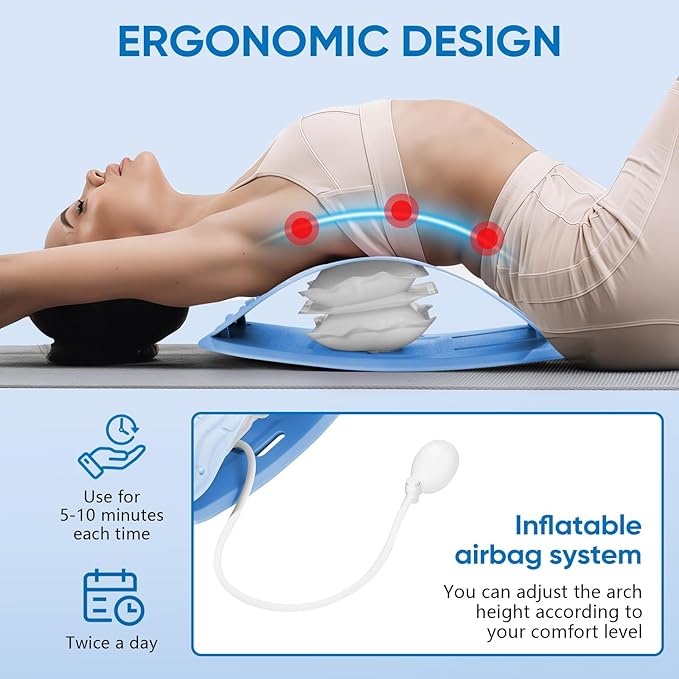 Ergonomic Lumbar Support Board, Lower Back Stretcher Adjustable Air Compression Mat Spinal Decompression Device, Back Stretcher for Lower Back Pain Relief,Ideal for Adults at Home or Work (blue)