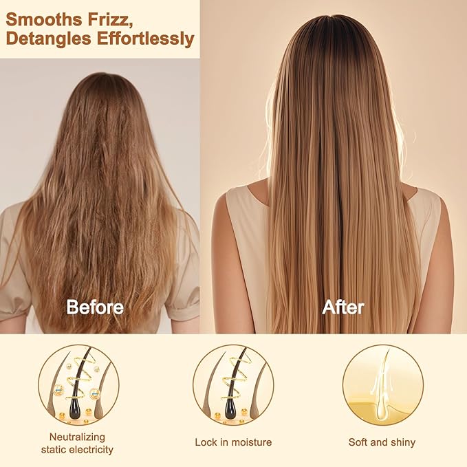 LIYI Bamboo Hair Brush for Hair Growth with Stainless Steel Bristles, Scalp Massager Ergonomic handle Wooden Paddle Brush for Women Men and Kids, for All Hair Types