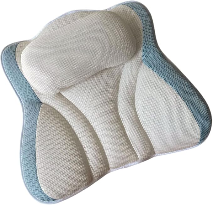 Zerodeko Bathtub Pillow with Suction Cups, Mesh Spa Neck Support Cushion 48x42x10cm, Non-Slip Breathable Bath Pillow for Soaking Tub Relaxation