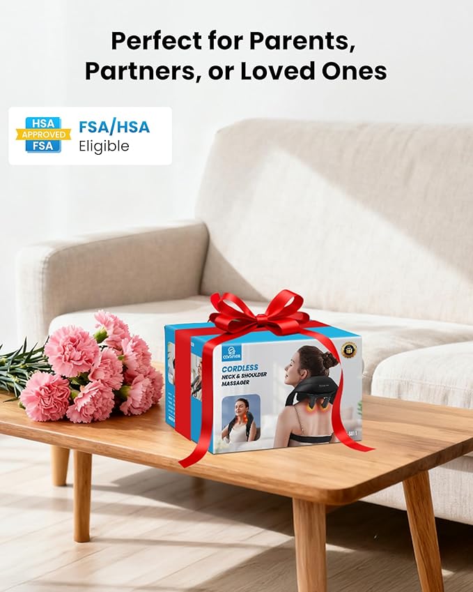 COMFIER Cordless Neck Massager with Heat, 4D Kneading Shiatsu Neck and Shoulder Massager Deep Tissue, Hands-Free Straps, FSA Eligible HSA, Mothers Day Gifts for Mom Women