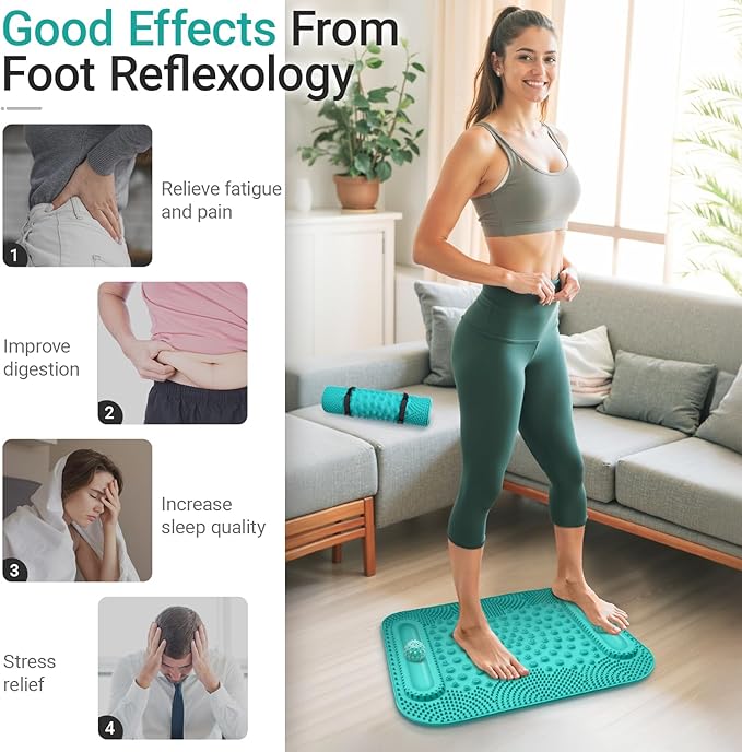 Foot Massage Mat with Two Massage Balls, 5-Zone Acupressure & Reflexology Mat for Various Stimulation, Portable Pressure Point Pad for Feet Relaxation, Pain, Fatigue Relief((Blue)