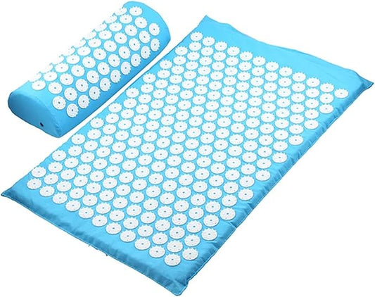Acupressure Mat Fit for Body Massage Relieve Stress, Back Pain Spike Cushion Yoga Acupuncture(L Blue no Bag)