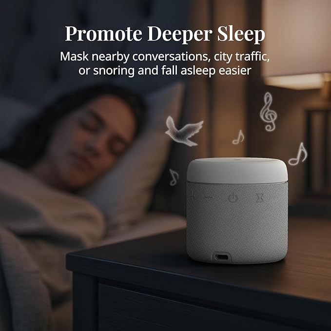 ANJANK White Noise Sound Machine with Wireless Charger Stand, 20 Soothing Sleep Sounds, 32-Levels Volume, Auto-Off Timer, Magnetic Charging for iPhone, White Noise Machine for Adults, Home, Travel