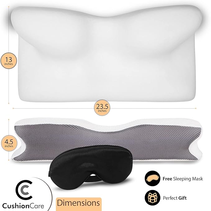 Pillow for Neck and Shoulder Pain Relief – Cervical Memory Foam Contour Pillow – Orthopaedic Ergonomic Design Aligns Spine, Reduces Pressure & Snoring – for Side, Back & Stomach Sleepers + Free Mask