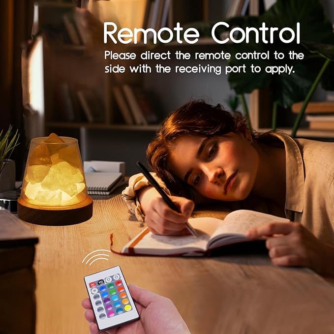 Runyangshi Citrine Clear Quartz Night Lamp Natural Healing Crystal Aroma Stone Diffuser with Remote Control Bedside Lamp USB Port 7 Colours Dimming Mode Bedroom Lamp Home Decor Gift