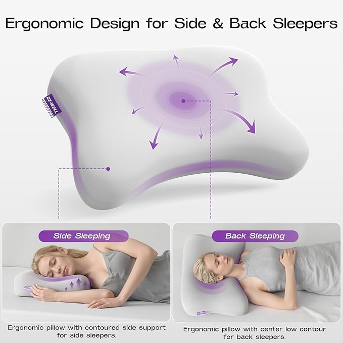 Side Sleeper Pillow - Patented Cervical Neck Pillow for Sleeping with Cooling Cover - High Loft Heavy Density Memory Foam Pillows for Side Sleepers & Broad Shoulders Adults (Grey)