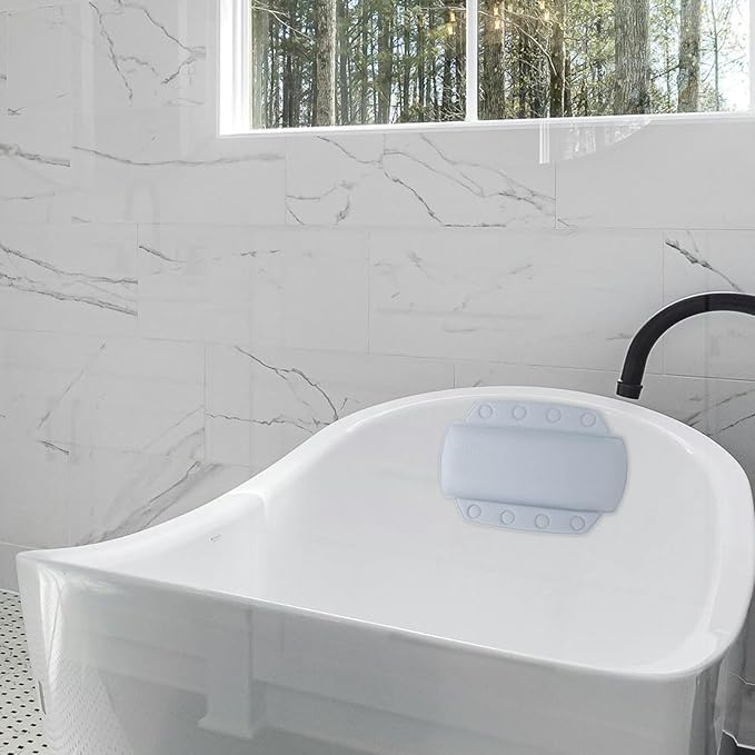 Zerodeko Supple Bath Pillow for Tub, Medium Size Foam Bathtub Headrest Cushion with Suction Cups, Comfortable Spa Pillow for Bathroom Relaxation